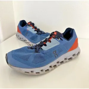 On Running Cloudstratus Lake Blue Flare Orange Sneaker Shoes Athletic Men's 12