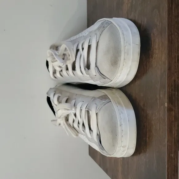 P448 White Leather And Suede Sneakers Womens Size 39 Calf Hair