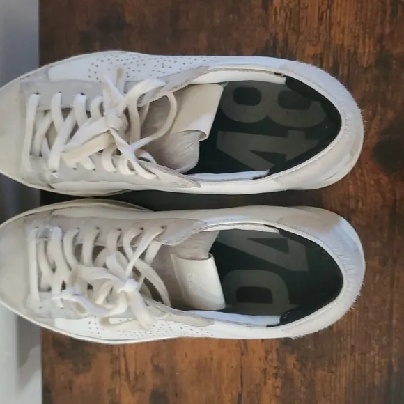 P448 White Leather And Suede Sneakers Womens Size 39 Calf Hair