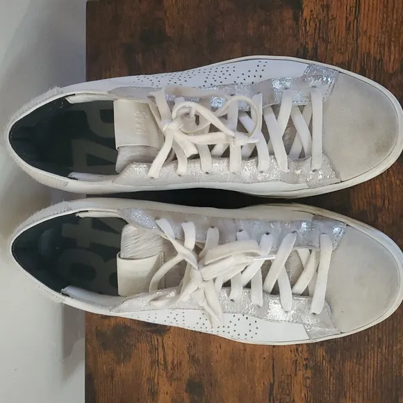 P448 White Leather And Suede Sneakers Womens Size 39 Calf Hair