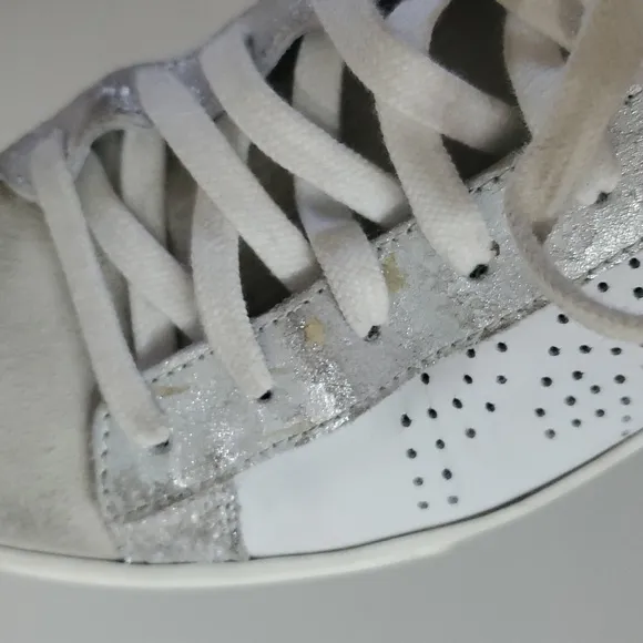 P448 White Leather And Suede Sneakers Womens Size 39 Calf Hair