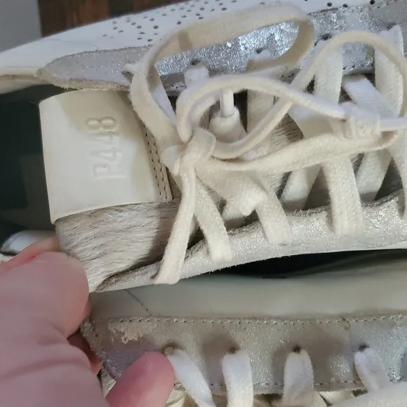 P448 White Leather And Suede Sneakers Womens Size 39 Calf Hair