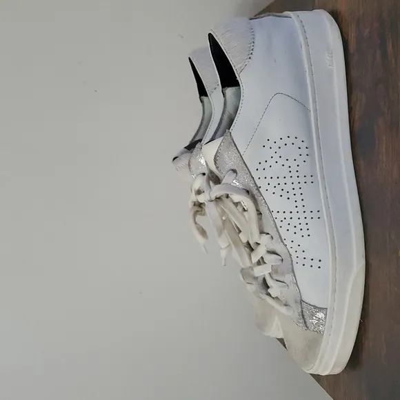 P448 White Leather And Suede Sneakers Womens Size 39 Calf Hair