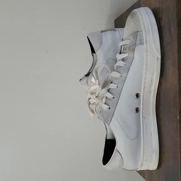 P448 White Leather And Suede Sneakers Womens Size 39 Calf Hair