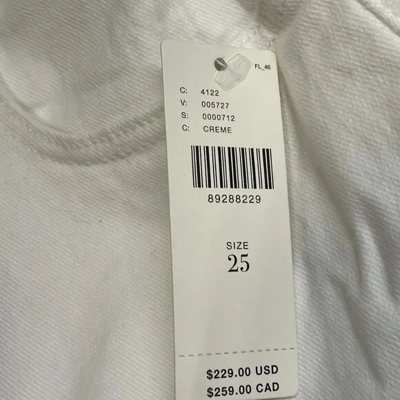 Paige Women's Anessa Wide Leg Jeans White Size 25 – Raw Hem, High Rise - NWT