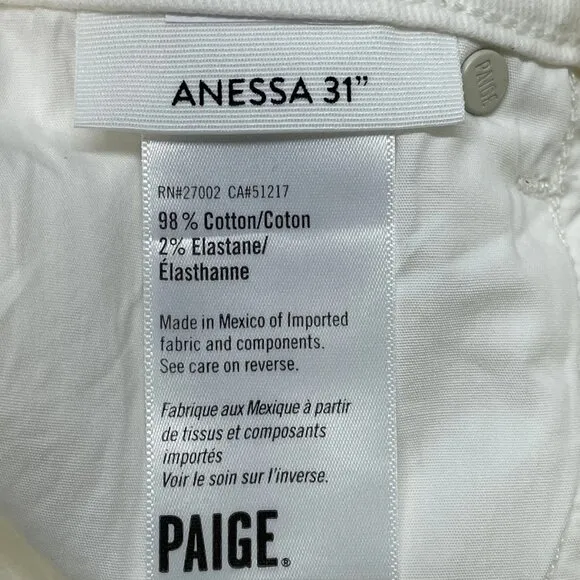 Paige Women's Anessa Wide Leg Jeans White Size 25 – Raw Hem, High Rise - NWT