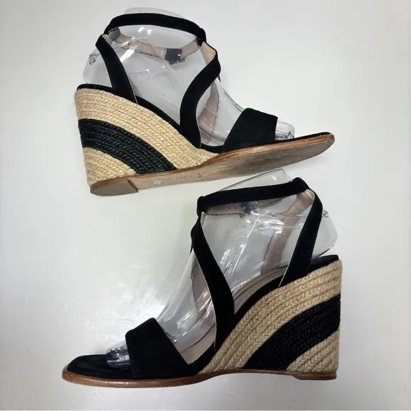 Paloma Barcelo Black Suede Strappy Espadrille Wedge Sandals Size 38