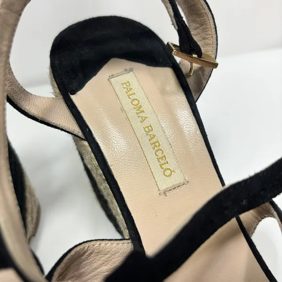 Paloma Barcelo Black Suede Strappy Espadrille Wedge Sandals Size 38
