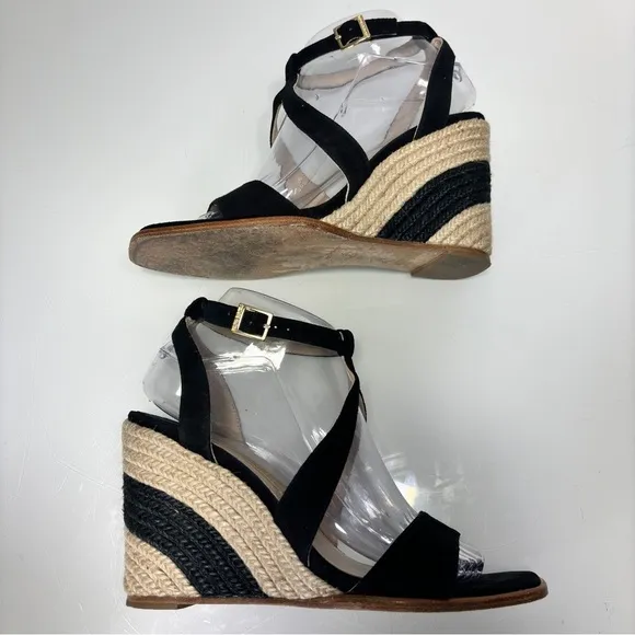 Paloma Barcelo Black Suede Strappy Espadrille Wedge Sandals Size 38