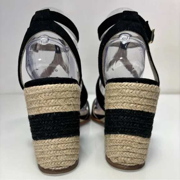 Paloma Barcelo Black Suede Strappy Espadrille Wedge Sandals Size 38