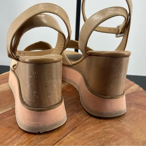 Paloma Barcelo Giselle Wedge Sandals blush pink sz 40 US 9.5 ankle strap tan