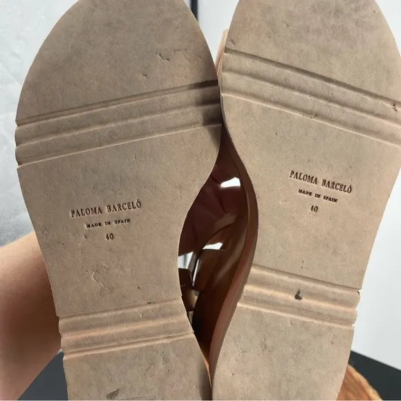 Paloma Barcelo Giselle Wedge Sandals blush pink sz 40 US 9.5 ankle strap tan