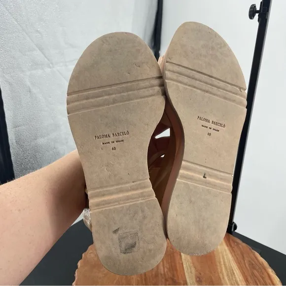 Paloma Barcelo Giselle Wedge Sandals blush pink sz 40 US 9.5 ankle strap tan