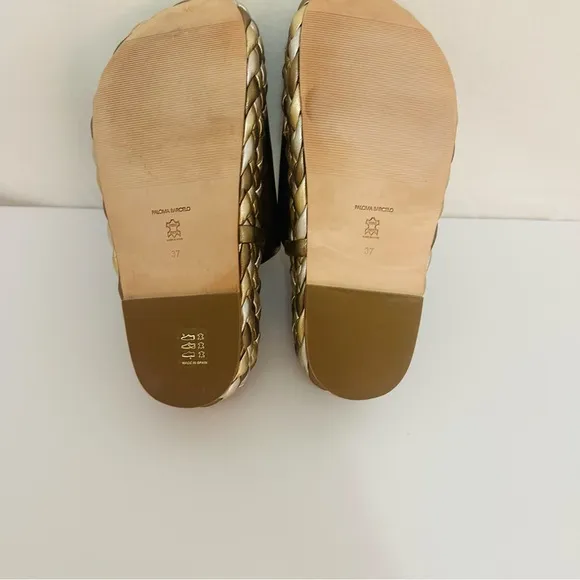 Paloma Barcelo Pewter/gold/silver woven platform slides European Size 37-SZ 7 US