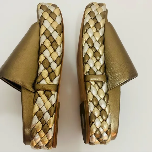 Paloma Barcelo Pewter/gold/silver woven platform slides European Size 37-SZ 7 US