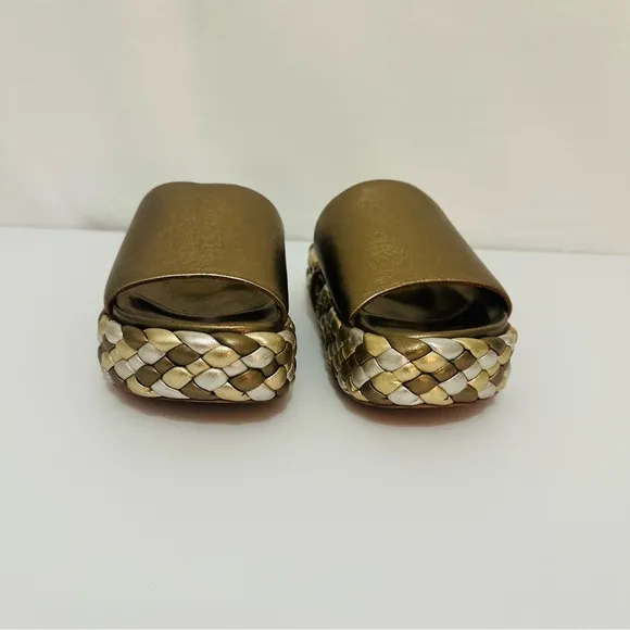 Paloma Barcelo Pewter/gold/silver woven platform slides European Size 37-SZ 7 US