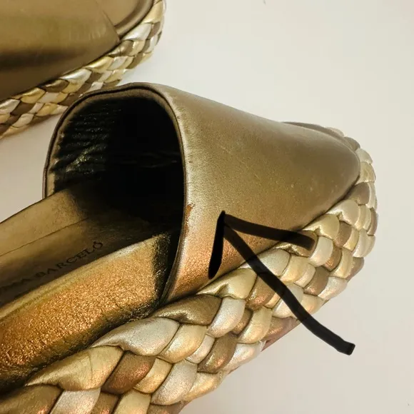 Paloma Barcelo Pewter/gold/silver woven platform slides European Size 37-SZ 7 US