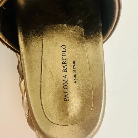 Paloma Barcelo Pewter/gold/silver woven platform slides European Size 37-SZ 7 US