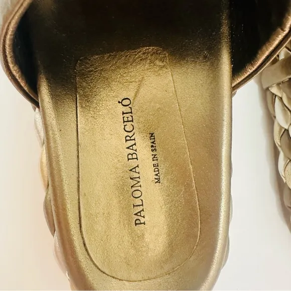 Paloma Barcelo Pewter/gold/silver woven platform slides European Size 37-SZ 7 US