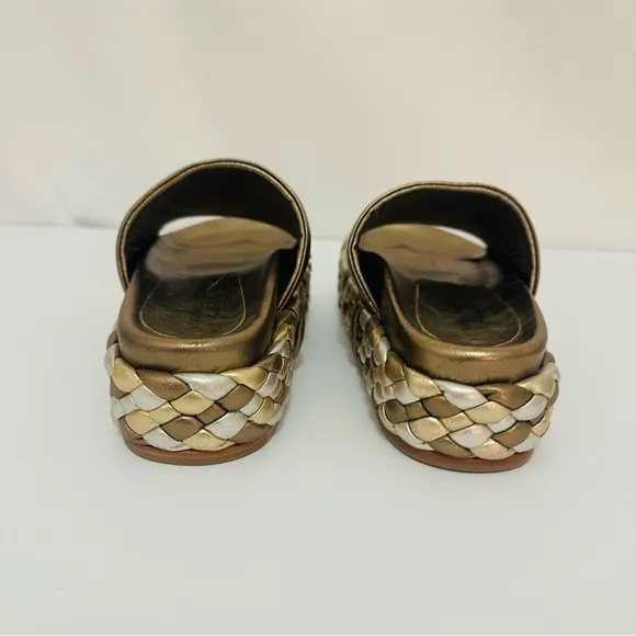 Paloma Barcelo Pewter/gold/silver woven platform slides European Size 37-SZ 7 US