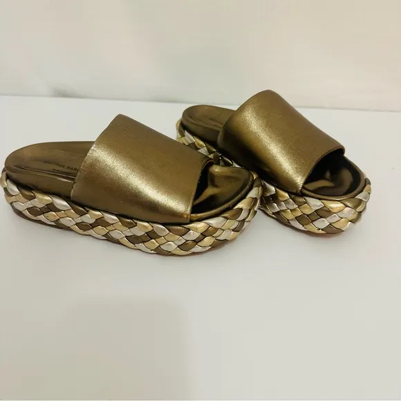 Paloma Barcelo Pewter/gold/silver woven platform slides European Size 37-SZ 7 US