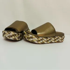 Paloma Barcelo Pewter/gold/silver woven platform slides European Size 37-SZ 7 US