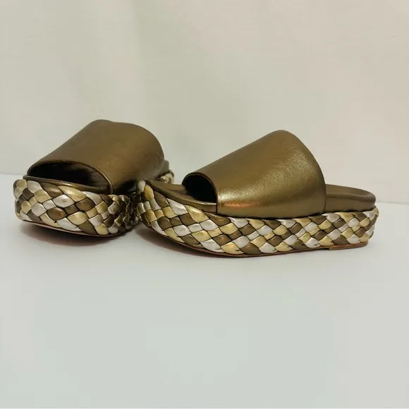 Paloma Barcelo Pewter/gold/silver woven platform slides European Size 37-SZ 7 US