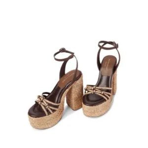 PALOMA BARCELO Womens Brown 2&quot; Platform Melha Toe Block Heel Espadrille Shoes 39