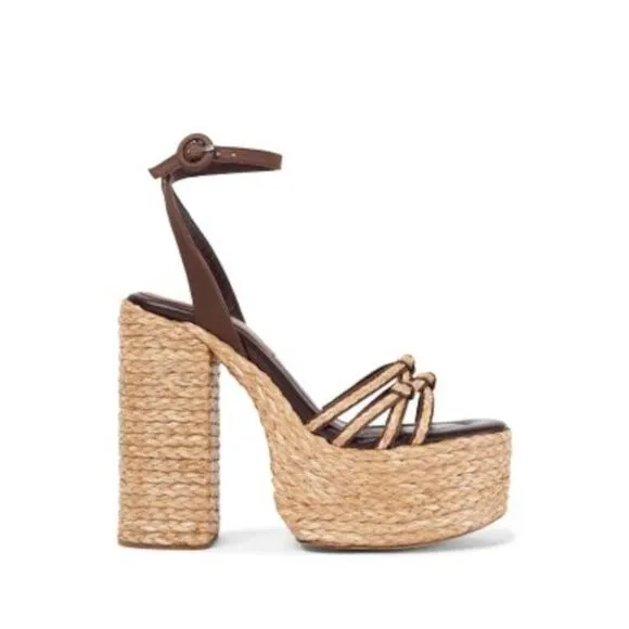 PALOMA BARCELO Womens Brown 2&quot; Platform Melha Toe Block Heel Espadrille Shoes 39