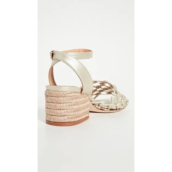 Paloma Barcelo Vania Metallic Gold Leather Knotted Cage Heeled Sandals IT 41