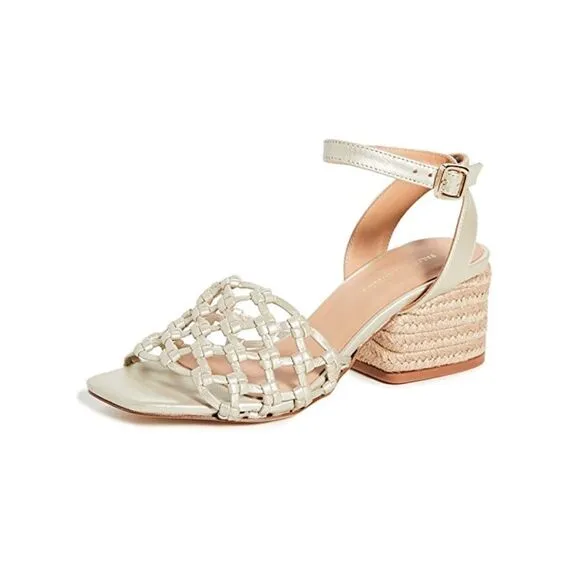 Paloma Barcelo Vania Metallic Gold Leather Knotted Cage Heeled Sandals IT 41