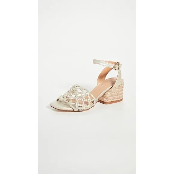 Paloma Barcelo Vania Metallic Gold Leather Knotted Cage Heeled Sandals IT 41