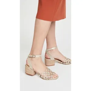 Paloma Barcelo Vania Metallic Gold Leather Knotted Cage Heeled Sandals IT 41