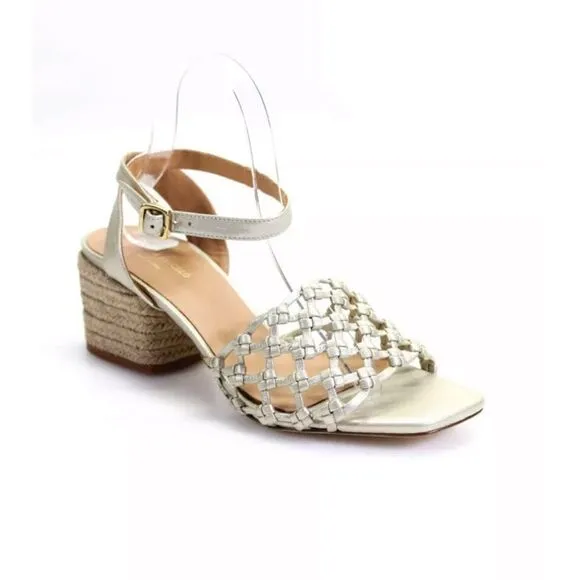 Paloma Barcelo Vania Metallic Gold Leather Knotted Cage Heeled Sandals IT 41