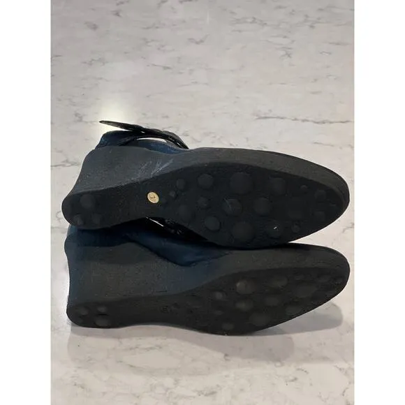 Paola Ferri‎ Women’s Leather Wedge Heels Shoes Size 7 Black Comfort Round Toe