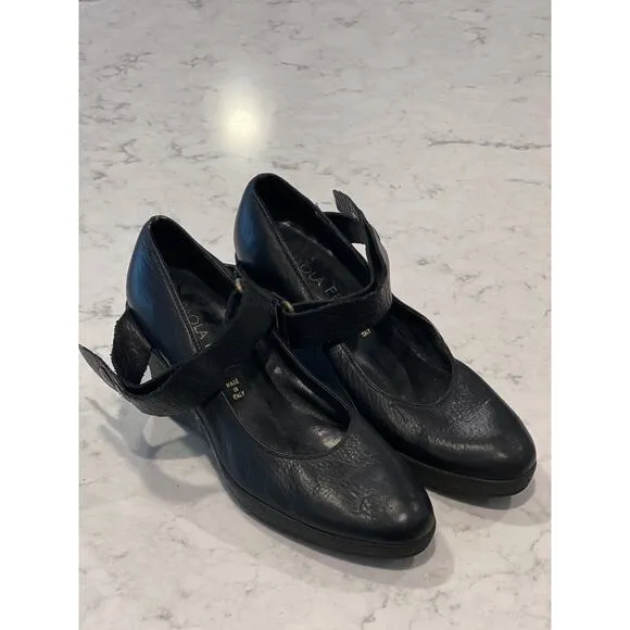 Paola Ferri‎ Women’s Leather Wedge Heels Shoes Size 7 Black Comfort Round Toe