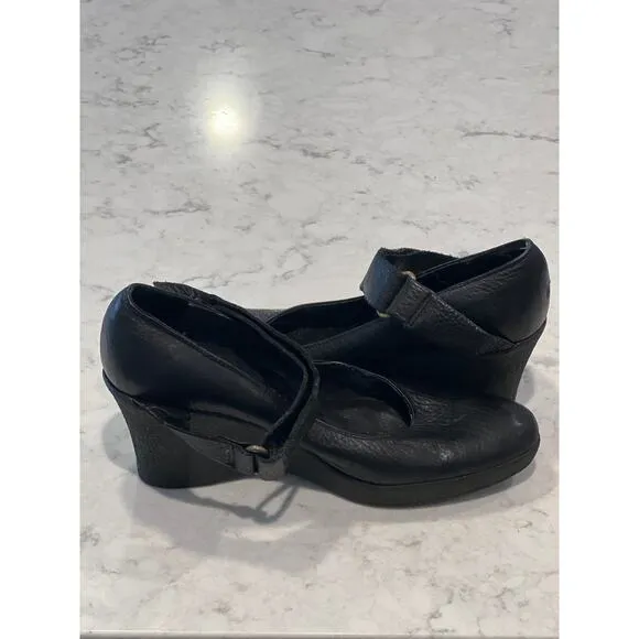 Paola Ferri‎ Women’s Leather Wedge Heels Shoes Size 7 Black Comfort Round Toe