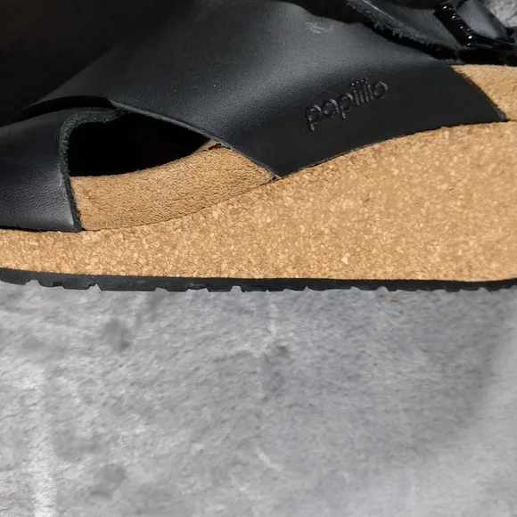 Papillio Birkenstock Samira Black Leather Wedge Sandals Women’s 38 US 7