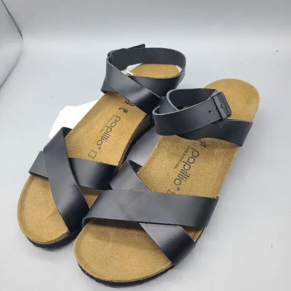 Papillio Birkenstock Size 9/ 40 Lola Wedge Sandals Black Leather Low Wedge New