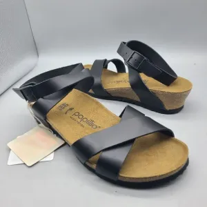 Papillio Birkenstock Size 9/ 40 Lola Wedge Sandals Black Leather Low Wedge New