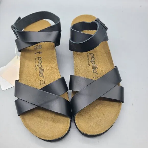 Papillio Birkenstock Size 9/ 40 Lola Wedge Sandals Black Leather Low Wedge New