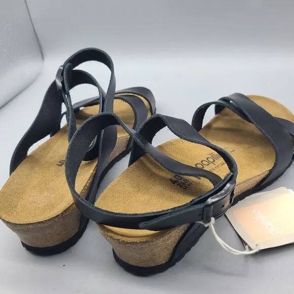Papillio Birkenstock Size 9/ 40 Lola Wedge Sandals Black Leather Low Wedge New
