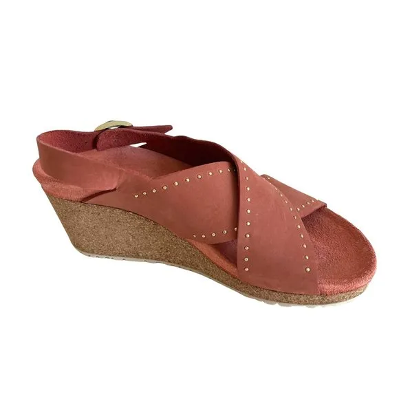 Papillio by Birkenstock Samira Rivets Earth Red Nubuck Slingback Sandals, Sz 37