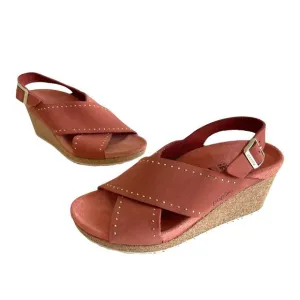 Papillio by Birkenstock Samira Rivets Earth Red Nubuck Slingback Sandals, Sz 37