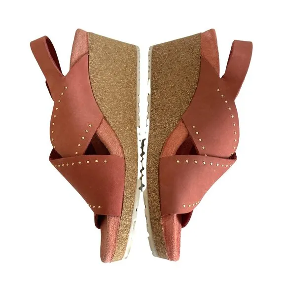 Papillio by Birkenstock Samira Rivets Earth Red Nubuck Slingback Sandals, Sz 37