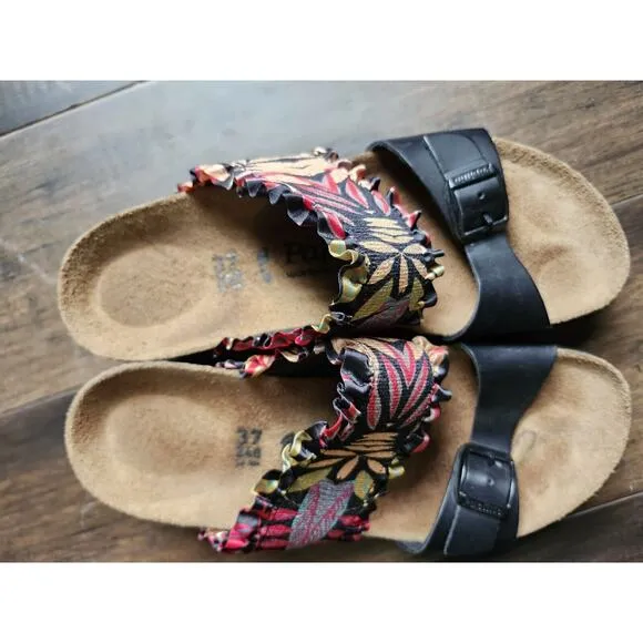 Papillio by Birkenstock Wedge Heel Sandals Size EU 37 Black Floral Cork