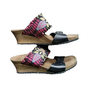 Papillio by Birkenstock Wedge Heel Sandals Size EU 37 Black Floral Cork
