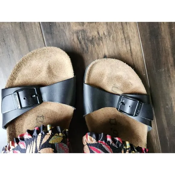 Papillio by Birkenstock Wedge Heel Sandals Size EU 37 Black Floral Cork