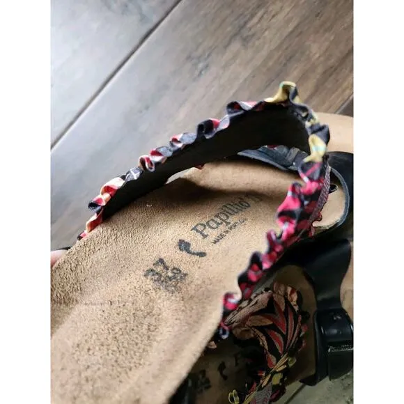 Papillio by Birkenstock Wedge Heel Sandals Size EU 37 Black Floral Cork