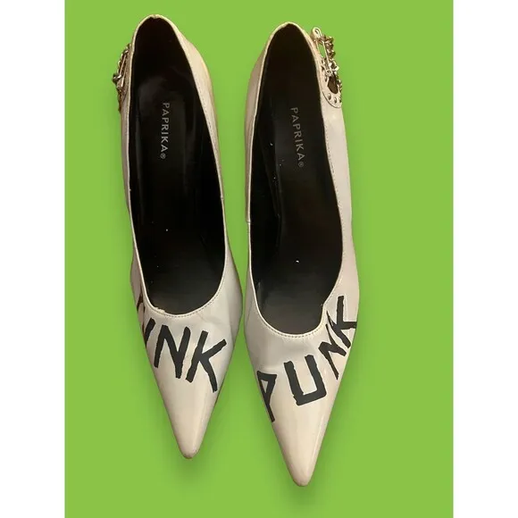 Paprika Women’s Punk High Heels Pumps Pointed Toe Low Heel Stilettos Shoes 8.5